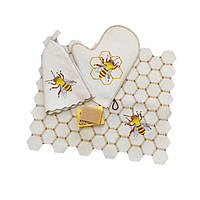 Набір для лазні Luxyart "Бджілка" рукавичка килимок шапка та мило медове, натуральна повсть (A-889) ar
