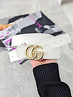 Жіночий ремінь пояс Gucci Гуччі білий + золото широкий
