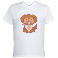 Мужская футболка с V-образным вырезом Пушистый и милый щенок