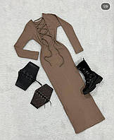 Женское платье длинное в рубчик на завязках 42-46 универс (4цв) "FREE STYLE" от прямого поставщика