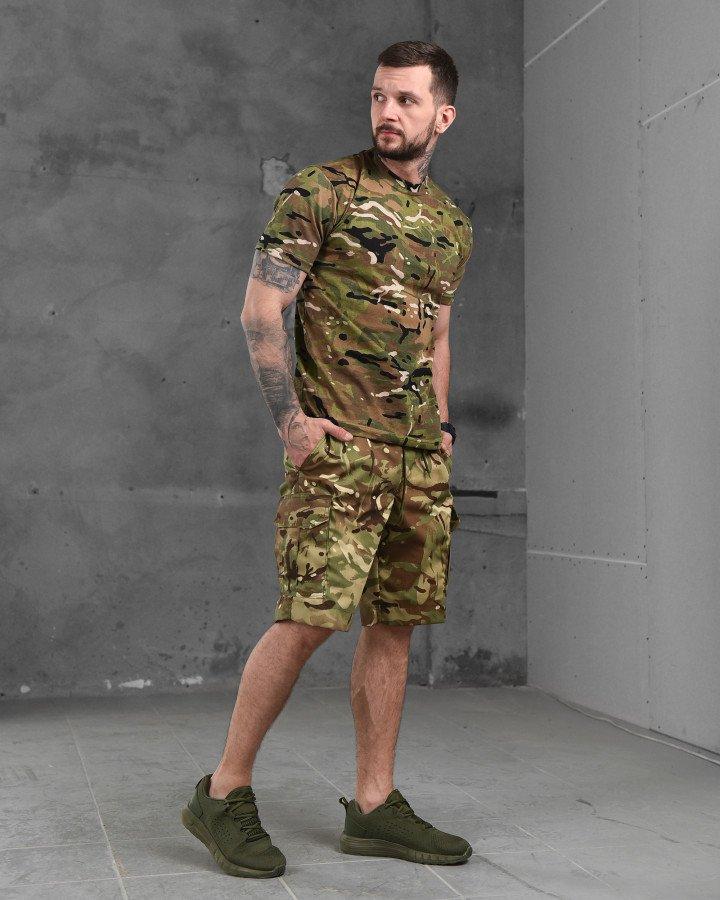Літній армійський костюм мультикам одяг для ЗСУ, Тактичний комплект шорти футболка військова форма multicam