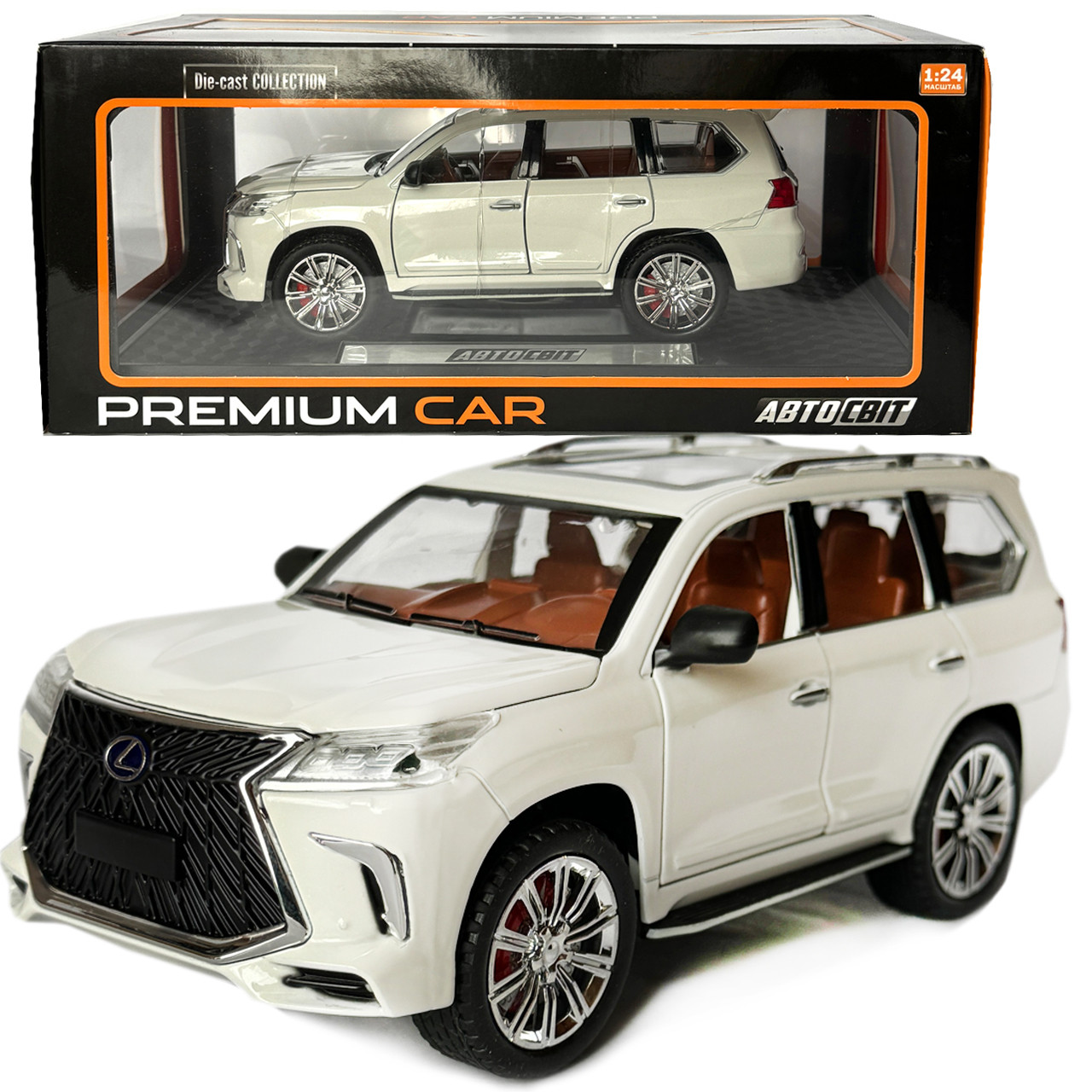 Машинка металева Lexus LX570 Лексус джип 1:24 білий звук світло інерція відкр двері баг капот 20*8,5*9 см (AP-1838), фото 1