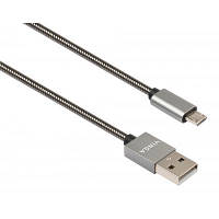 Дата кабель USB 2.0 AM to Micro 5P 1m stainless steel gray Vinga (VCPDCMSSJ1GR) h