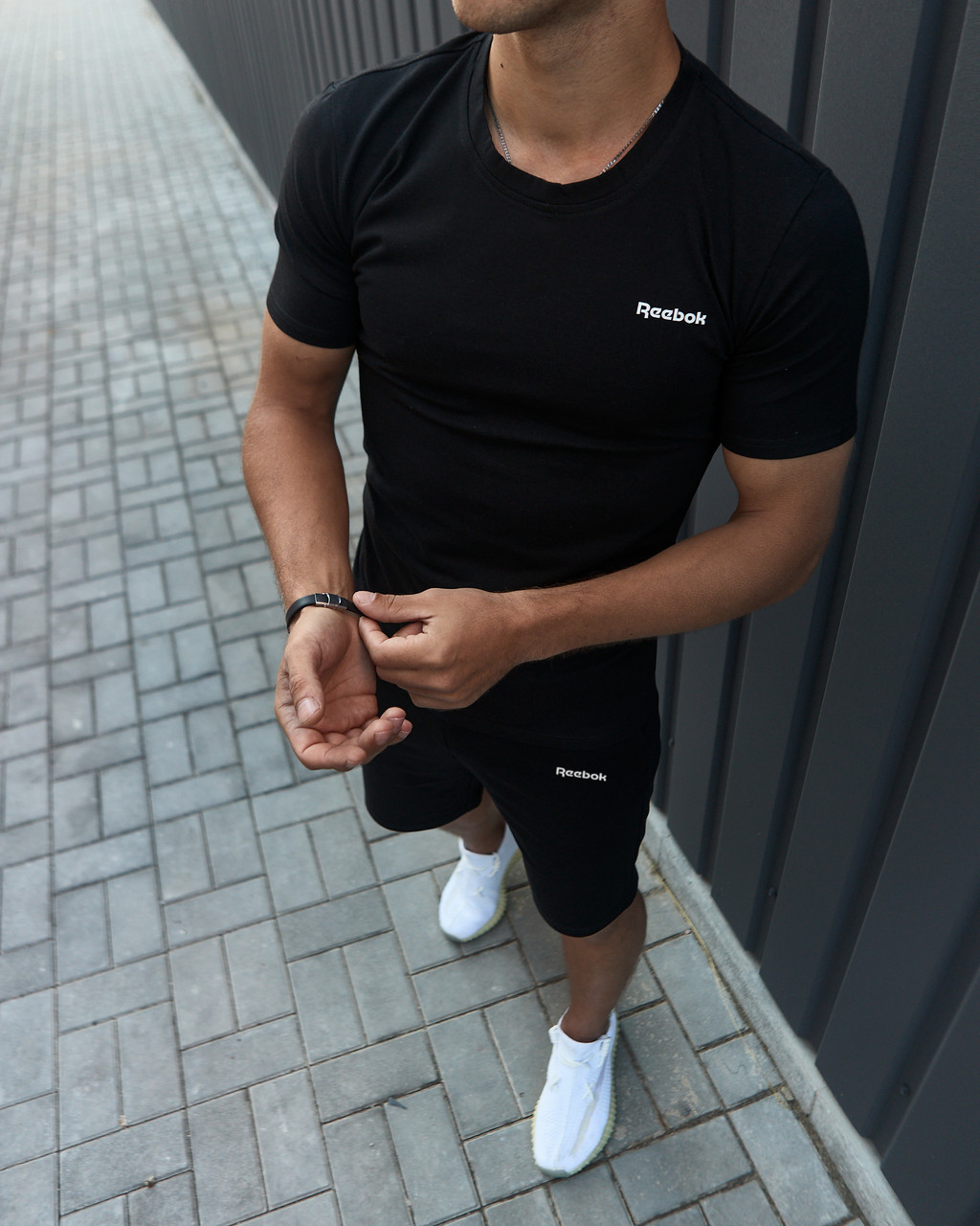 Мужской летний комплект Reebok шорты и футболка черная спортивный костюм лето LOV - фото 5 - id-p2188206033