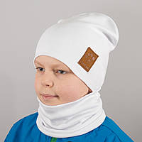 Детская шапка с хомутом КАНТА "Лапка" размер 48-52 белый (OC-558) ar