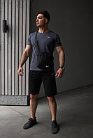Мужской летний костюм Nike темно-серый 3в1 футболка и шорты, Спортивный костюм Найк графит на лето + барсетка