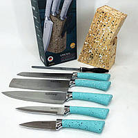 RIO Набор ножей Rainberg RB-8806 на 8 предметов с ножницами и подставкой, из нержавеющей стали. Цвет: голубой