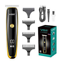VIO Тример для стрижки волосся та бороди VGR V-966 LED Display, машинка чоловіча для гоління. Колір: золотий