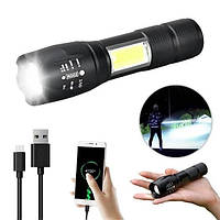 VIO Ліхтарик акумуляторний ручний Bailong BL-29 діод T6 + COB зарядка від USB, ліхтарик led, водонепроникний