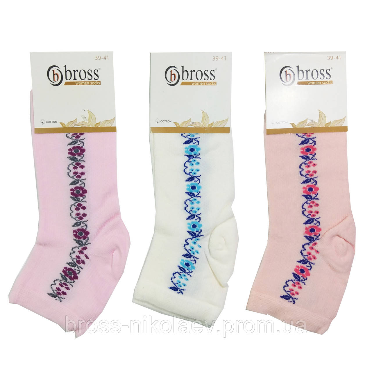 Короткі жіночі бавовняні шкарпетки сіточкою з малюнком "Квіточки" 36-40 Молочні Рожеві BROSS Туреччина