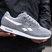 Reebok Classic Grey White мужские кроссовки серые с белым замша текстиль сетка весна лето Рибок Классик