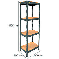 Стелажі побутові MRL-1500 (450x300) чорний Поличні стелажі для дому легко-збірні ETALON