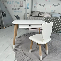Детский столик со стульчиком Мишка и ящиком для карандашей и раскрасок (Белый) столик мебель для детей