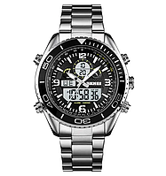 Мужские наручные часы Skmei 1600 (Серебристые с черным циферблатом и светлым табло) стильные наручные часы для