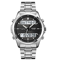 Часы мужские наручные Skmei 2049 на стальном браслете (Серебристые с белым табло) стильные наручные часы для