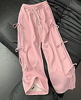 Женские базовые оверсайз штаны карго на высокой посадке розовый, серый черный беж