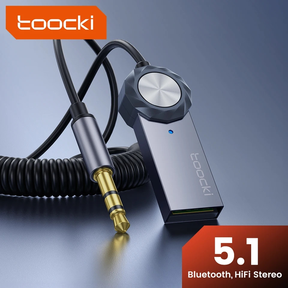 Bluetooth аукс адаптер Toocki BT01 ресивер блютуз 5.1 автомобільний приймач трансмітер AUX з мікрофоном в магнітолу авто аудіо