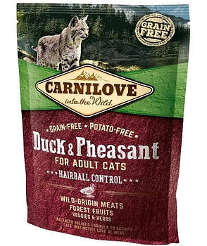Carnilove Hairball Controll Cat сухий корм з качкою та фазаном для виведення шерсті для кішок 400 г, фото 1