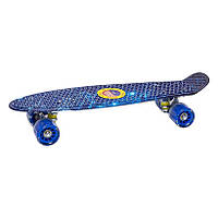 Скейт пластиковий 55см колеса з поліуретану, що світяться, антиковзаюча ребриста поверхня, blue