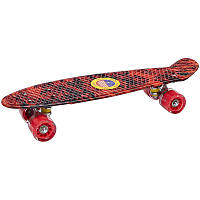 Скейт пластиковый 55см светящиеся колеса из полиуретана, антискользящая ребристая поверхность, red