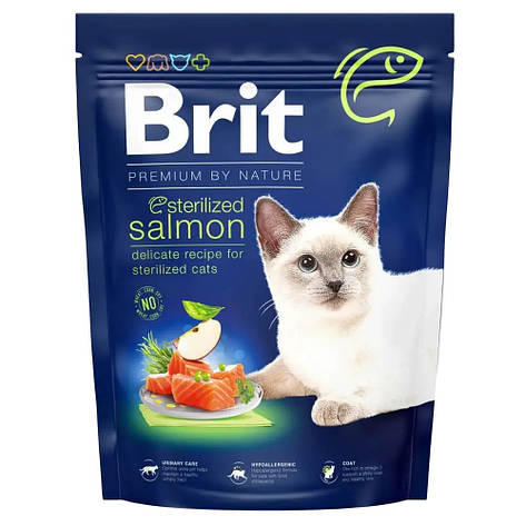 Brit Premium by Nature Cat Sterilized із лососем сухий корм для стерилізованих котів 300 г, фото 1