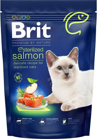 Brit Premium by Nature Cat Sterilized із лососем сухий корм для стерилізованих котів 800 г, фото 1