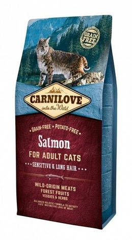 CarniLove Salmon Sensitive Long Hair з лососем сухий корм для кішок з чутливим травленням 2 кг, фото 1