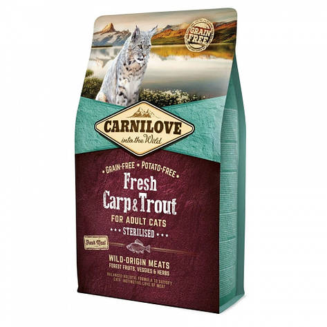 Carnilove Sterilised for Adult з коропом та фореллю сухий корм для стерилізованих кішок 2 кг, фото 1