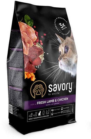 Savory Adult Cat Сухий корм для кастрованих котів зі свіжим мясом ягняти і куркою 2 кг, фото 1