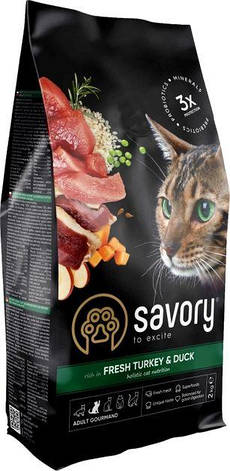 Savory Сухий корм для кішок зі свіжим мясом індички та качкою 2 кг, фото 1