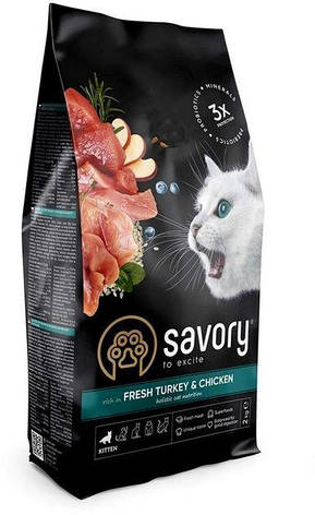 Savory Kitten Сухий корм для кошенят зі свіжим мясом індички та куркою 400 г, фото 1