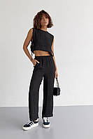 Літній жіночий костюм із брюками та топом із зав'язками - чорний колір, L (є розміри) ar