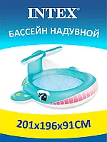 Детский надувной бассейн кит Intex летний детский овальный с душем и ремкомплектом 201*196*91см