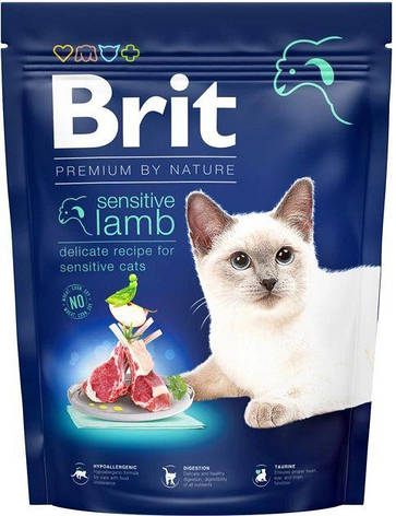 Brit Premium Сухий корм для дорослих котів з чутливим травленням із ягням 0,3кг, фото 1