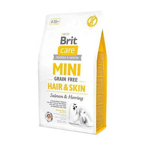 Brit Care GF Mini Hair Skin сухий корм для дорослих собак дрібних порід що мають довгу шерсть з лососем та, фото 1