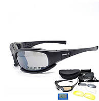 Сонцезахисні антивідблиски окуляри з поляризацією Daisy X7 міцні тактичні Black + 4 комплекти лінз чорні svitlo