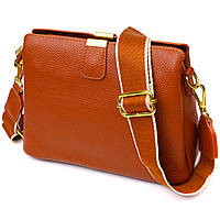 Стильная женская сумка на три отделения из натуральной кожи 22105 Vintage Рыжая ar