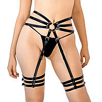 Сексуальні шкіряні гартери з поясом Art of Sex - Vivien, розмір L-2X, колір чорний sexstyle