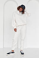 Жіночий спортивний костюм із блискавкою на комірі - молочний колір, L/XL (є розміри) ar