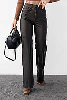 Жіночі шкіряні штани у вінтажному стилі - коричневий колір, 36р (є розміри) ar