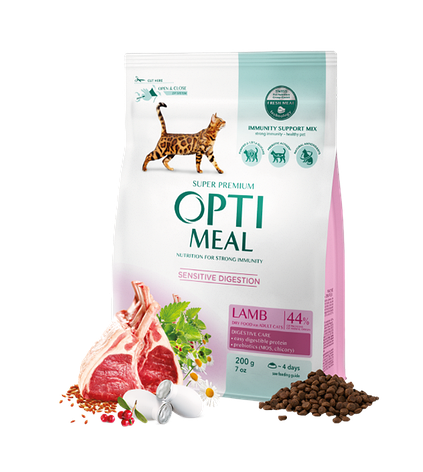 Optimeal з ягням для котів з чутливим травленням 4кг, фото 1
