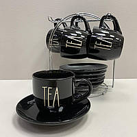 Сервиз чайный фарфоровый на стойке 12 предметов 230 мл S&amp;T 1529-18 Black