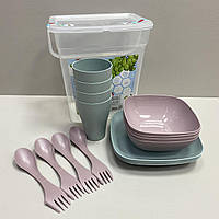 Набор пластиковой посуды для пикника на 4 персоны Алеана 169042 фрезия/полынь