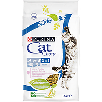 CAT CHOW FELINE 3в1 сухой корм для кошек с индейкой (pH, Hairball.Oral) 1,5 кг Акция-20