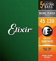 Струни для 5-струнної бас-гітари Elixir NanoWeb Bass 5 Strings, Light 14202