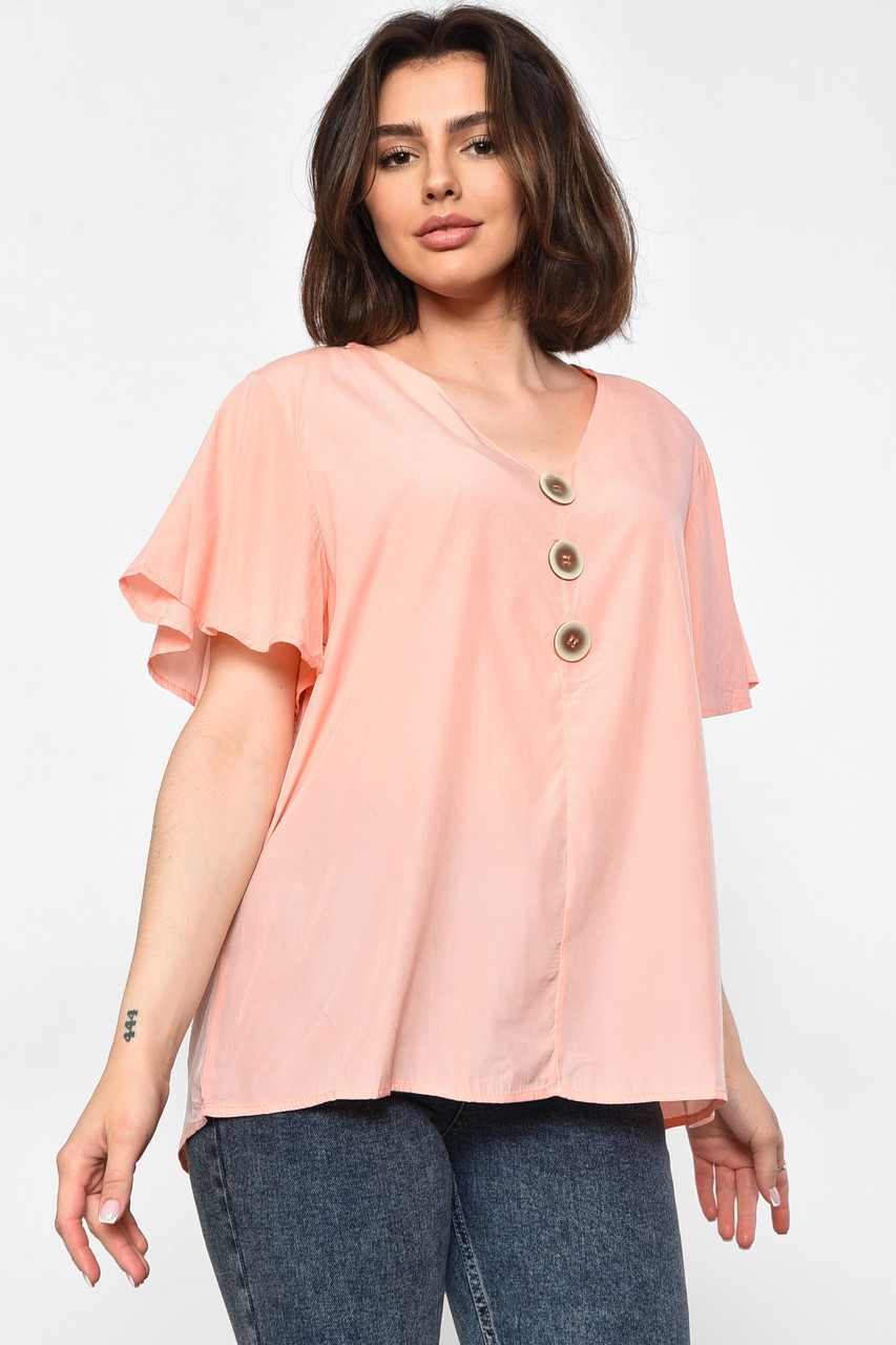 Блуза жіноча напівбатальна з коротким рукавом  персикового кольору Уцінка р.XL 176204P