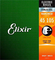 Струни для бас-гітари Elixir NanoWeb SS Bass 4 Strings, Light Medium 14677