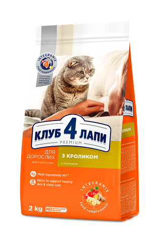 Клуб 4 лапи Преміум для дорослих котів з кроликом 2кг, фото 1
