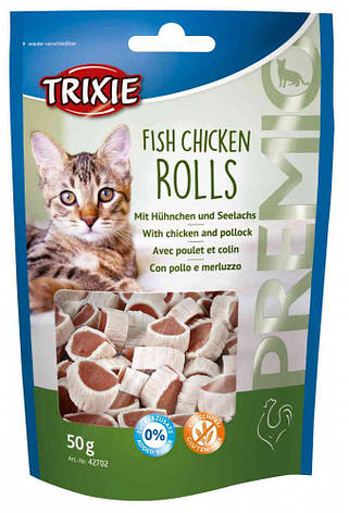 Premio Fish Chicken Rolls-роли з куркою і лососем для кішок, Тріксі 42702 Ласощі для кішки курка лосось,, фото 1