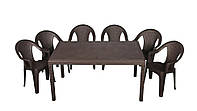 Комплект садовой мебели стол Prince + 6 кресел Ischia пластик Коричневый (ОСТ-ФРАН ТМ)